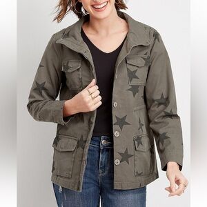 NWT Vigoss Green Star Print Utility Jacket S